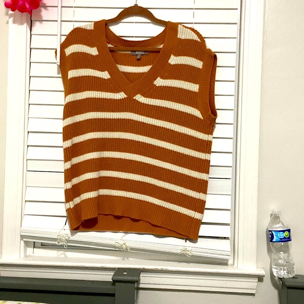 brown/orange and cream white sweater vest